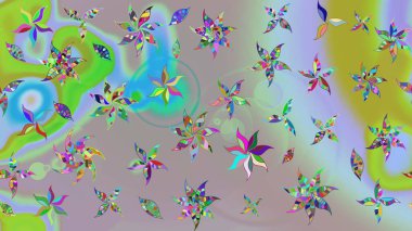 Tarafsız ve gri renklerde yaz çiçekleri. Çiçekli karalama şeklinde Raster çiçek deseni. Raster illüstrasyonu.