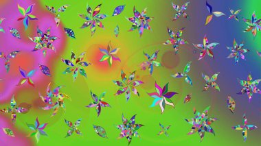 Yeşil ve mor renkli çiçekler. Yumuşak, bahar çiçekli arka plan. Raster çiçek desenli ve çiçekli..