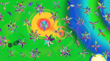 Raster illüstrasyonu. Çiçek duvar kâğıdı. Yeşil ve mavi renkli şirin tekstil tarzında. Çiçek arkaplan. Renkli çizim deseni.