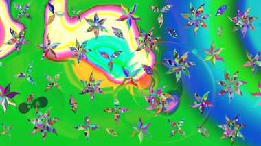 Raster düz çiçek çizim deseni. Yeşil ve mavi renkte çiçekler. Tasarım hediye paketi, tebrik kartları, posterler ve afiş tasarımı.