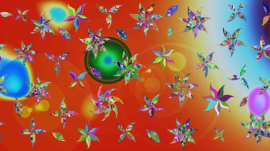 Çiçekler turuncu ve kırmızı renklerde. Raster düz çiçek çizim deseni. Tasarım hediye paketi, tebrik kartları, posterler ve afiş tasarımı.