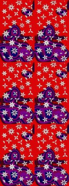 Raster Çiçek İllüstrasyonu güzel tekstil. Kırmızı ve mor renkte etnik çiçeklerle süslenmiş zarif bir eskiz..