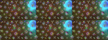 Çocuksu tasarım. Tekstil, kumaş, ambalaj, hatıra defteri için hoş bir çiçek arkaplanı. Elle çizilmiş çiçek desenli Raster çizimi. Kahverengi ve yeşil arkaplanda.