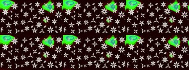 Modaya uygun kumaş deseni. Düz Çiçek Elementleri Tasarımı. Renkli Yaz Temalı eskiz kalıbı. Sevimli çiçek raster deseni.