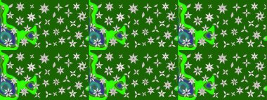 El çizimi çiçek çizimi deseni (fayans). Tekstil için suluboya eskiz deseni. Şirin çiçekler, desenli, yeşil ve nötr renklerle renkli çizim deseni.