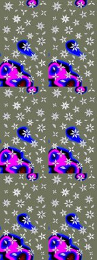 Raster. Raster illüstrasyonu. Kumaş, tekstil, duvar kağıdı baskısı için. Tomurcukları çiçek olan sevimli bir çiçek deseni. Eskiz geçmişi. Antika retro tarzı.