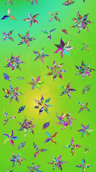 Suluboya resim taklit Raster çizimi. Klasik çiçekler. El çizimi, soyut ve süslü elementler. Yeşil ve sarı renkler. Yaz çiçekleri teması.