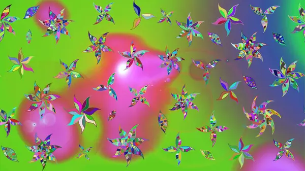 Renkli Yaz Temalı eskiz kalıbı. Düz Çiçek Elementleri Tasarımı. Yeşil ve mor renkli çiçekler. Raster illüstrasyonunda çiçek deseni çizimi.