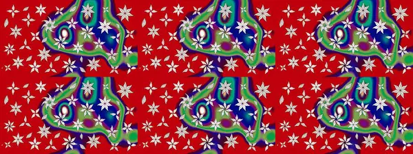 Suluboya stilinde kırmızı ve yeşil renklerde. Küçük çiçekli yay deseni çiz. Raster illüstrasyonu.