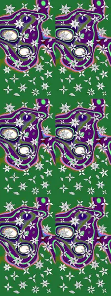 Tekrar eden çiçek arkaplanı, zarif yeşil ve nötr çiçek duvar kağıdı. Yeşil ve nötr renkler üzerine çiçek desenli çizimler, el yapımı papatyalar, papatyalar..