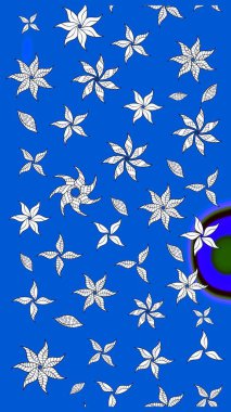 Raster Modaya uygun kumaş deseni. Düz Çiçek Elementleri Tasarımı. Renkli Bahar Teması eskiz kalıbı. Mavi ve nötr renklerle sevimli çiçek deseni.