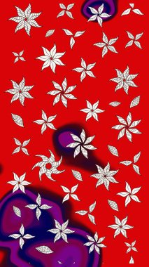 Kırmızı ve nötr renklerde güzel bir tekstil. Raster illüstrasyonu. Suluboya çiçekli çiçek deseni.