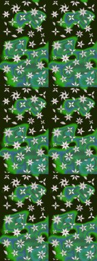 Sevgililer günü ve tebrik kartı konsepti için şık bir davetiye. Yeşil ve gri renkte manzaralı çiçek deseni. Çiçek kompozisyonu, el boyası, hassas şablon. Üst görünüm, yumuşak biçim.