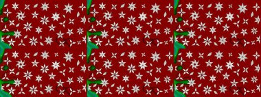 Yapraklı çiçekler ve kırmızı ve nötr renklerde papatya çiçekleri. Raster - stok. Taslak arkaplan deseni.