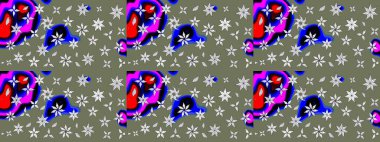 Tekstil için figür. Davetiye ve kartpostal tasarımı için dekoratif çiçek unsurları. Şirin, zarif çiçekler Raster illüstrasyonu. Yapraklı çizim şekli. Poster veya kapak için arkaplan.