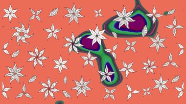 Çiçek desenli eskiz. Gömlek baskısı için çiçek boyası. Turuncu ve nötr renkte çiçekler.