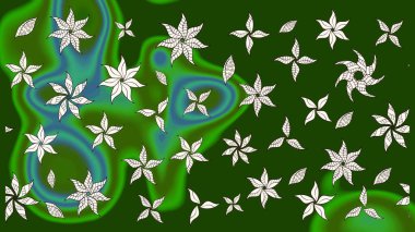 Çiçek desenli çizim. Raster illüstrasyonu. Raster illüstrasyonu. Asya tekstil tarzında. Yeşil ve nötr renkte çiçekler.