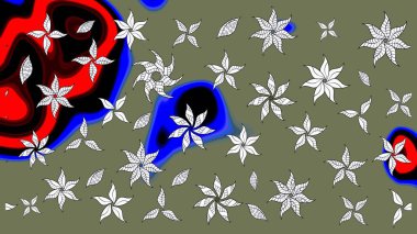 Sevimli çiçek raster deseni. Düz Çiçek Elementleri Tasarımı. Yeşil ve siyah renkli çiçekler. Renk Bahar Teması eskiz şablonu.