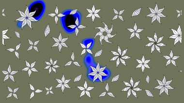 Raster illüstrasyonundaki çiçek desenli çizim. Yeşil ve beyaz renkte çiçekler.