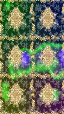 Geleneksel oryantasyon süsü. Klasik klasik klasik arka plan. Klasik Raster yeşili ve altın desenli çizim.