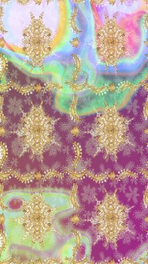 Altın elementli nötr renkler. Çizim altın desenli bukleler. Raster illüstrasyonu. Doğu tarzı arabesk. Raster altın desen.