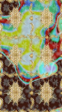 Geleneksel klasik Raster altın eskiz modeli. Barok tarzında eskiz oryantal süsü. Kahverengi renklerde altın elementler.