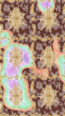 El yapımı dekoratif çerçeve, albüm kapağı, tebrik kartı, klasik Art deco tarzı. Altın karalama fantezi yapraklarından Raster soyut çiçek çelengi ve bej renkli bir çiçek.