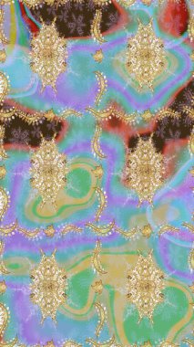 Klasik raster şablonu. Mavi ve altın desenli. Tekrarlayan ögelerle soyut arkaplan çiz.