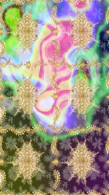 Çizim altın desenli bukleler. Doğu tarzı arabesk. Altın elementli nötr renkler. Raster illüstrasyonu. Raster altın desen.