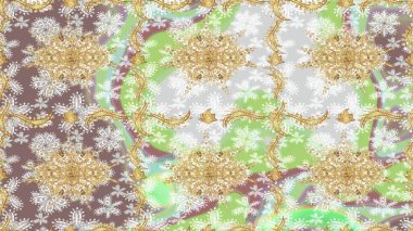 Tarafsız renklerde altın elementlerle çizim. Klasik klasik klasik arka plan. Klasik Raster altın desenini çiz. Geleneksel oryantasyon süsü.