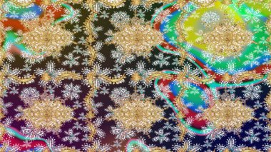 Bej renkli çizim deseni. Raster Golden eskiz kalıbı. Doğu tarzı arabesk tarzında altın elementler. Altın desenli bukleler çiz.