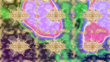 Tarafsız renklerde altın element. Antika altın tekrarlanabilir duvar kağıdı. Damask çizim kalıbı arka planı tekrarlıyor. Barok tarzında altın çiçek süsü..