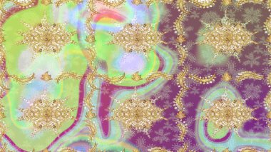 Geleneksel raster ve altın desen. Tarafsız renkler üzerinde klasik oryantal desen. Damask taslak süsü.