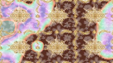 Klasik Raster altın desenini çiz. Klasik klasik klasik arka plan. Geleneksel oryantasyon süsü. Altın elementlerle nötr renklerde altın desen.