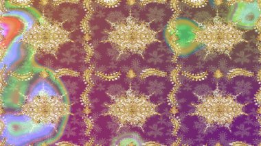 Sembol bayramı, yeni yıl kutlamaları, altın desenler. Kış kar dokusu duvar kağıdı. Mor renkli altın kar taneleri. Noel Altın Kar Tanesi çizim kalıbı.