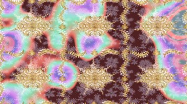 Raster soyut çiçek çelengi altın karalama fantezi yaprakları ve tarafsız renklerde çiçek. El yapımı dekoratif çerçeve, albüm kapağı, tebrik kartı, klasik Art deco tarzı.