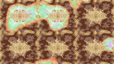 Senin tasarımın için, duvar kağıdı. Kahverengi renklerde altın çiçekli eskiz deseni. Raster geometrik arka plan. Altın renkli çizim çizimi.