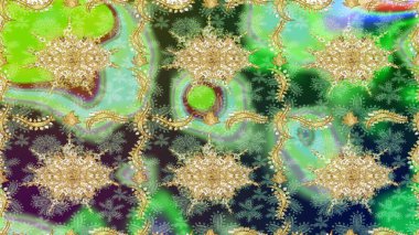 Paisley 'ler zarif çiçek desenli eskiz arka plan duvar kâğıdı çizimi klasik tarz, modern 3D çizgili sanat eseri altın ve yeşil desenli çiçek yaprakları ve süslemeleri..