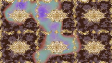 Barok tarzında eskiz oryantal süsü. Kahverengi renklerde altın elementler. Geleneksel klasik Raster altın çizim kalıbı.