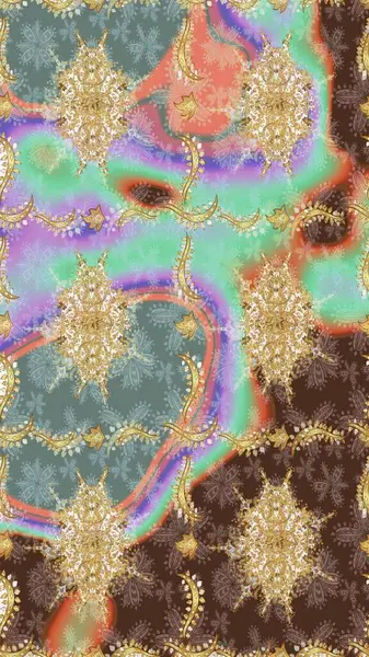 Raster oryantal süs. Altın şablonu çiz. Tarafsız renklerde altın elementlerle çizim deseni.