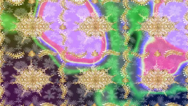 Tarafsız renklerde altın element. Antika altın tekrarlanabilir duvar kağıdı. Damask çizim kalıbı arka planı tekrarlıyor. Barok tarzında altın çiçek süsü..