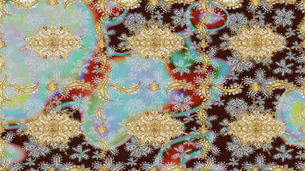 Sembol bayramı, yeni yıl kutlamaları, altın desenler. Kahverengi renkte altın kar taneleri. Noel Altın Kar Tanesi eskiz modeli. Kış kar dokusu duvar kağıdı.