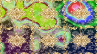 Tarafsız renklerde altın element. Damask çizim kalıbı arka planı tekrarlıyor. Antika altın tekrarlanabilir duvar kağıdı. Barok tarzında altın çiçek süsü..