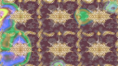 Kahverengi renklerde altın. Ortaçağ çiçek desenini çiz. Doğum günü kartı, davetiye ya da afiş için iyidir. Dekoratif simetri arabesk. Raster illüstrasyonu.