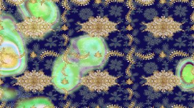 Mavi ve altın desenli. Klasik raster şablonu. Tekrarlayan ögelerle soyut arkaplan çiz.