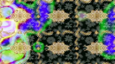 Soyut duvar kâğıdı, ambalaj dekorasyonu. Kış sembolü, Mutlu Noeller, Mutlu yıllar 2019. Altın kar tanesi basit bir çizim kalıbı. Siyah renklerdeki Raster altın deseni.