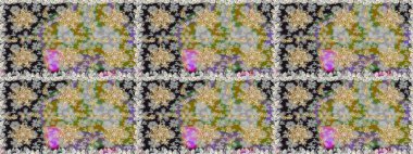 Çizgi sanatı tasarım şablonu için kusursuz sınır. Doğu tarzı element. Gri renklerdeki altın element. Davetiyeler, kartlar, web sayfası için Raster illüstrasyon. Altın çizgili çiçek dekoru.