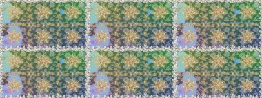 Süslü raster dekorasyonu. Lüks, kraliyet ve Viktorya dönemi konsepti. Yeşil renklerdeki altın element. Klasik barok çiçekli desenli altın sarısı yeşil.