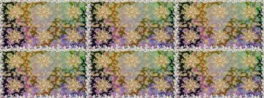 Raster Golden Mehndi kusursuz desen. Gri renkli desen. Kına dövmeli süs çiçekleri, altın çıkartmalar, mehndi ve yoga tasarımı, kartlar ve parmak izleri..