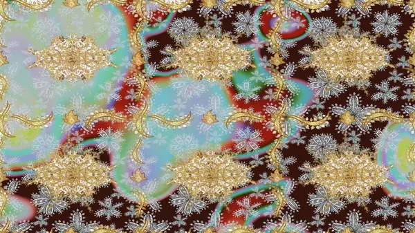 Sembol bayramı, yeni yıl kutlamaları, altın desenler. Kahverengi renkte altın kar taneleri. Noel Altın Kar Tanesi eskiz modeli. Kış kar dokusu duvar kağıdı.